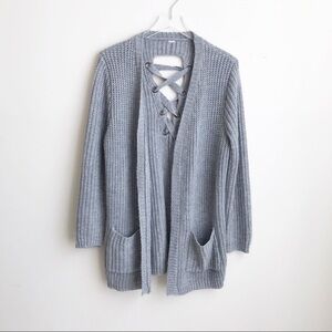 Gray Knitted Lace Back Cardigan